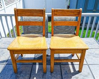 pair of children's oak chairs