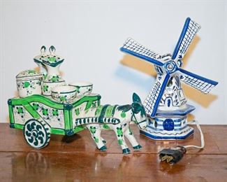 Vintage windmill lights up and Italian drinking set