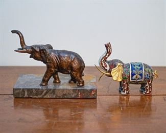 elephants, vintage on marble base, cloisonne