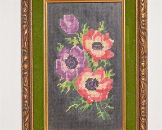 vintage framed needlepoint  floral