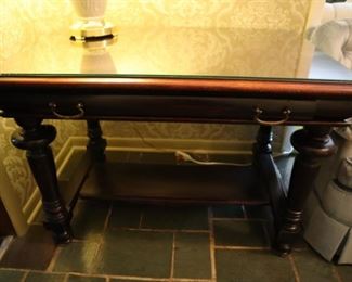 Antique Glasstop Table. 42" W x 27 1/2" D x 28" H.