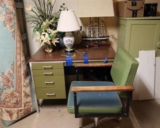 Metal Desk with matching chair, lamps, Rug Not for Sale.