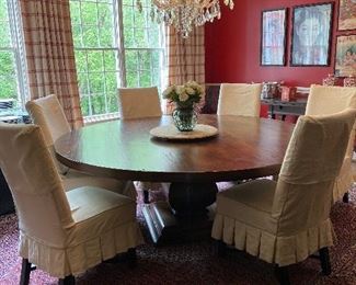 80” round $3000
Custom Made by Farm House Furniture 
6 Slip covers linen chairs $1950