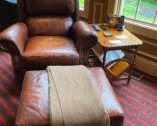 Bradington Young leather recliner and stool $1200