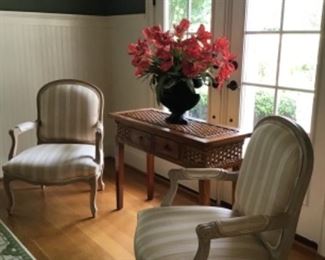 (2) French country chairs with custom upholstery.  Excellent shape 