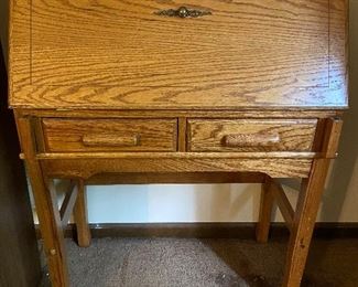1 of 2 Small Drop Front Oak Desk