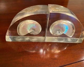 Large Lucite Bookends with Shells