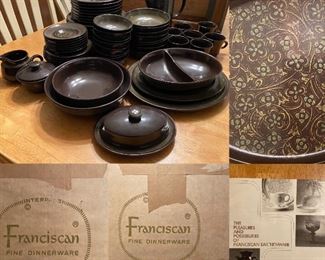 Franciscan Earthenware Madeira Pattern Service for 8 Plus Coffee Pot 2 Oval Serving Platters, 2 Round Serving Bowls, Butter Dish, Cream & Sugar ( Only missing 1 cup )