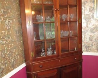 MAHOGANY CORNER CABINET WITH INLAYS.  EARLY SALE.  $450.