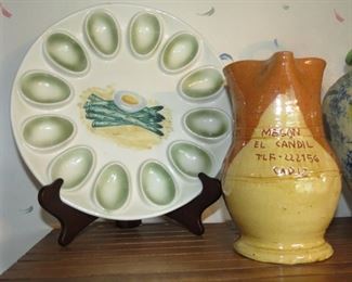 FUN EGG PLATE AND SPANISH POTTERY.
