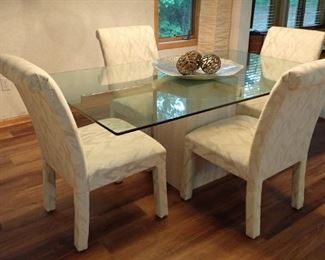 GLASS TOP SQUARE BASE WITH 4 - PARSONS CHAIRS