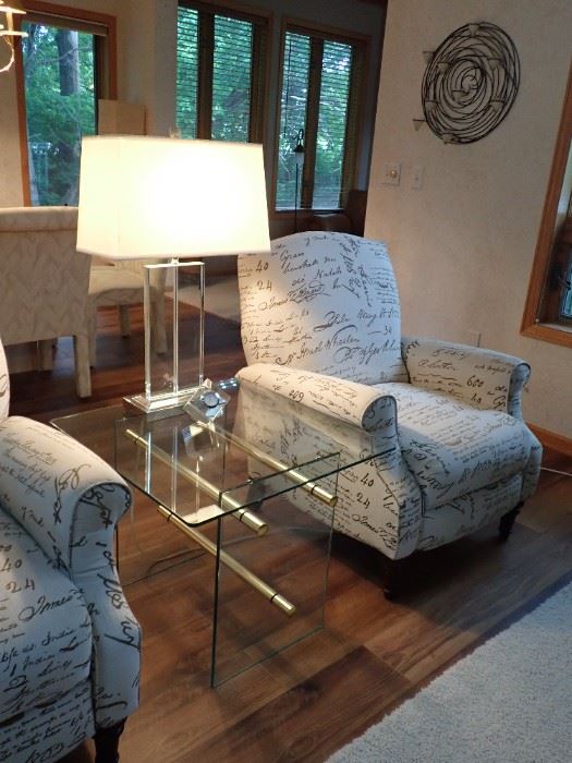 GLASS SIDE TABLE - SILVER LAMP - RECLINER