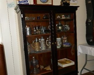 Vintage Display Case, Railroad B & O Clock, Steins and more