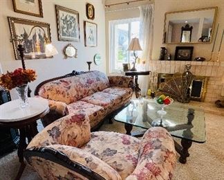 Antique reproduction  French floral sofa & chair