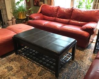 Sofa SOLD ,Black Leather Top Table/ Ottoman 