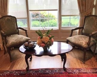 Pair of Mantovanelli  Italian Chairs, Mahogany Coffee Table
