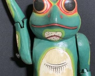 Vintage Handmade Articulated Wooden Folk Art Frog
