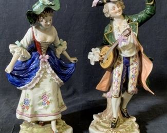 Pair Capodimonte Porcelain Figural Statues
