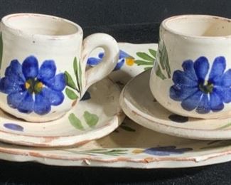 Set 5 Hand Painted Floral Ceramic Plates & Teacups
