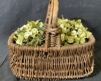 Brown Wicker Basket with Plastic Flowers
