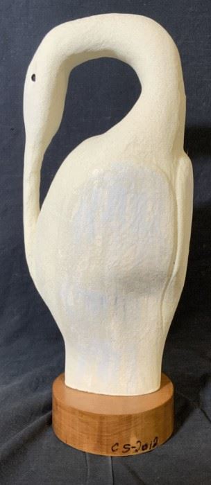 Initialed Plaster Abstract Bird Sculpture
