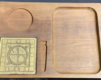 Wooden Serving Tray W/ Glass Insert
