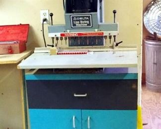 Delta Line Boring Machine, Model 32-325, Includes Cabinet, 33.5" x 29.75" x 24" And Additional Bits