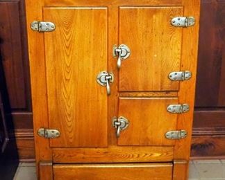 Authentic Antique 3-Door Ice Box On Wood Casters, 39" x 28" x 15"