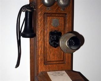 Antique American Electric Telephone Co. Oak Wall Telephone, 25" x 8" x 12"