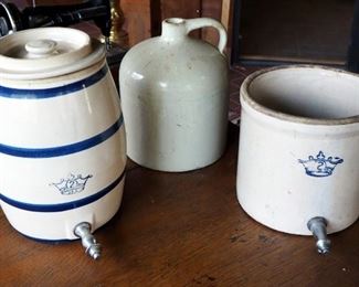 Stoneware Pottery 2 Gallon Beverage Dispensers, Qty 2, And 2 Gallon Jug