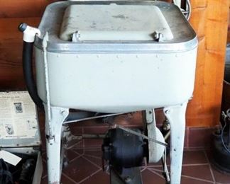 Antique Electric Maytag Washing Machine On Wheels, Appears Complete, 43" x 26" x 27"