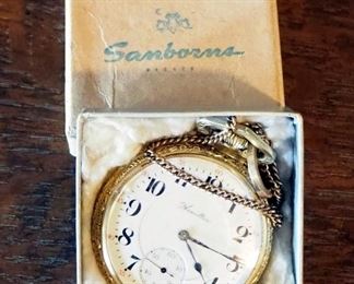 Vintage Hamilton Gold Plate Pocket Watch With Chain