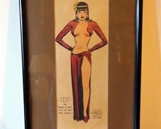 Framed Matted Under Glass Milton Cannif "A Bit Of Lace" Comic, Inscribed "For Richard R Ray, With My Very Best Wishes", 21" x 12.75"