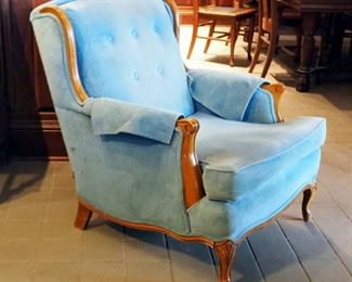 Upholstered Arm Chair With Carved Feet, 33" x 30" x 34"