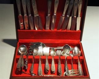 International Sterling Flatware Set, including Knives, Spoons, Forks, And Serving Pieces, In Lined Wood Storage Case, 94 Total Pieces
