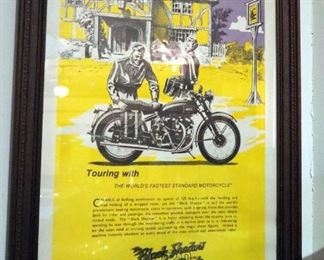 Framed Under Glass Vincent HRD Black Shadow Advertisement, 25" x 20.5"