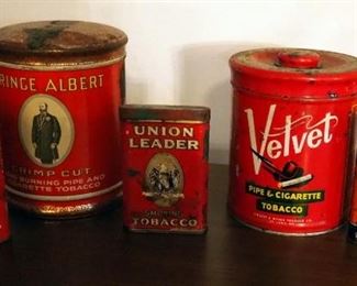 Antique Tobacco Tins, Including Prince Albert, Velvet, And Union Leader, Qty 5