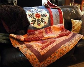 Hand Stitched Floral Patch Quilt, 62" X 84", Handmade Patch Quilt 74" X 86" Faux Fur Throw And Pillows Qty 2