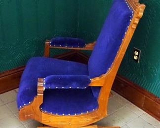 Antique Upholstered Solid Wood Rocking Chair, 40" X 26" X 30"