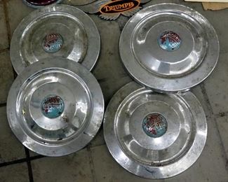 Chrome Triumph Hub Caps, Qty 4, And Vintage Glass Brake Light Covers, Qty 2