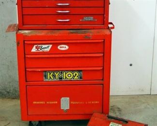 Dayton Yorktown Rolling Tool Box With 9 Drawers, Measure 46" x 27" x 18" And Vintage Hand Carry Tool Box