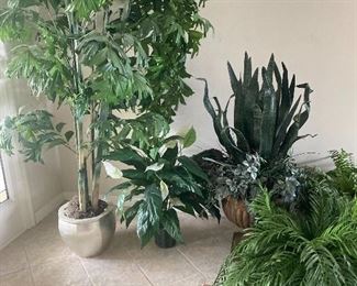 Various potted faux plants 