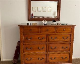9 drawer Hickory Chair tall chest of drawers, matching mirror