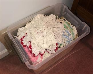 Container of handmade linens