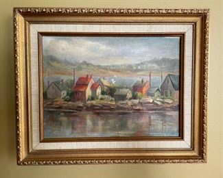 Jessica Swigert Coastal Town Oil painting, 16"W 13"H. Photo 1 of 2