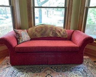 Upholstered Sofa with Scroll Arms, 88"W 37"H 21"Seat Height 20" Seat Depth. 