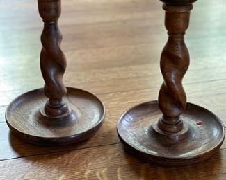 Turned Wood Candleholders with Brass Trim. 