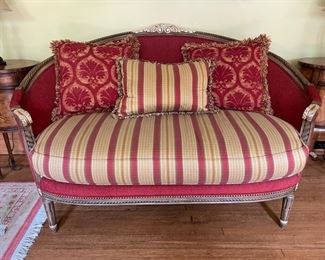 Harden Settee and Throw Pillows, 60"W 40"H 24"D.