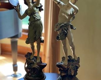 Bacchus Painted Metal Figurines, 24"H.