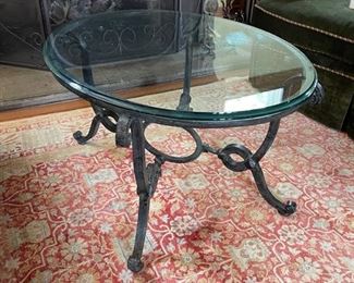 Glass Top Metal Cocktail Table, 38"L 28"W 20"H. Photo 1 of 2